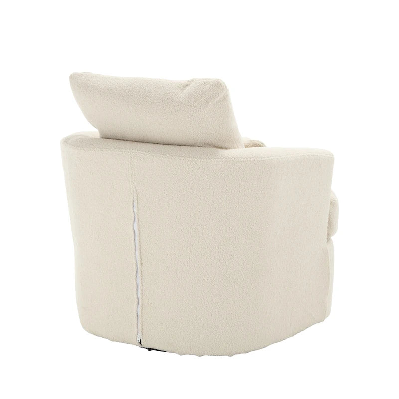 360 Swivel Barrel Lounge Chair Teddy Fabric High-Density Foam Lumbar Pillow White