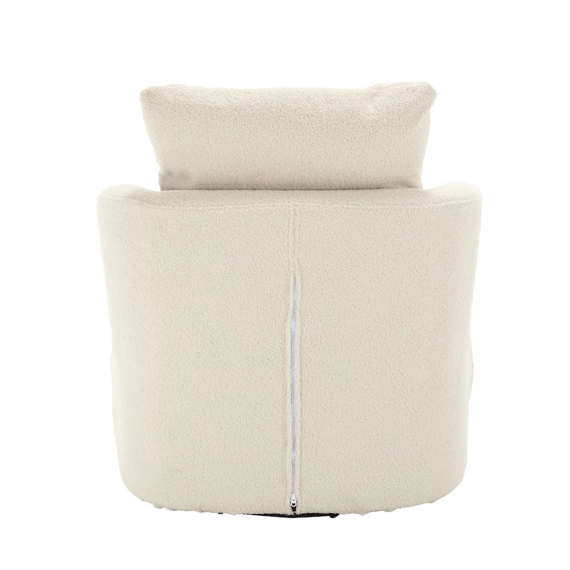 360 Swivel Barrel Lounge Chair Teddy Fabric High-Density Foam Lumbar Pillow White