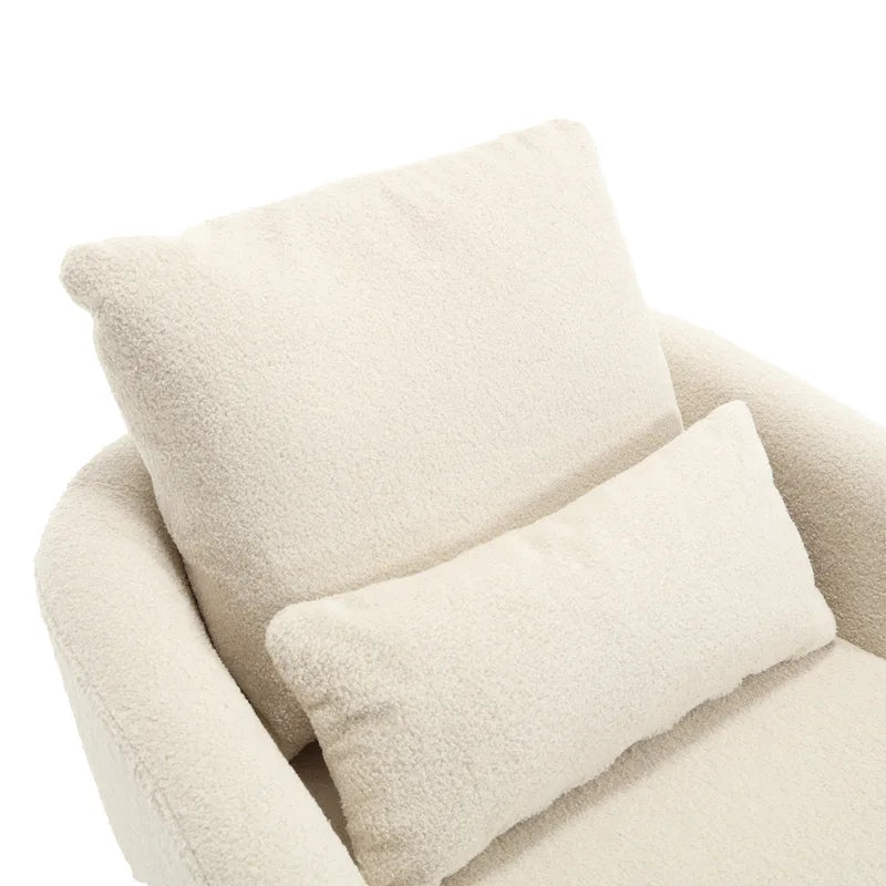360 Swivel Barrel Lounge Chair Teddy Fabric High-Density Foam Lumbar Pillow White
