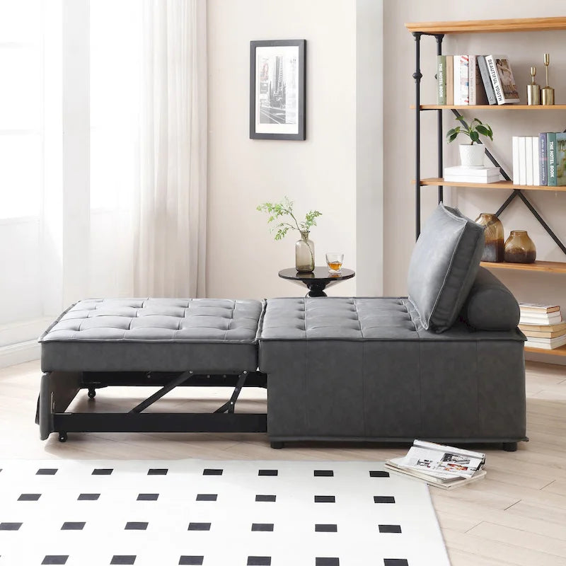 Ottomane-Schlafsofa aus Kunstleder, 3-in-1, mit ausziehbarer Liegefläche und abnehmbarer Rückenlehne, Braun, Grau