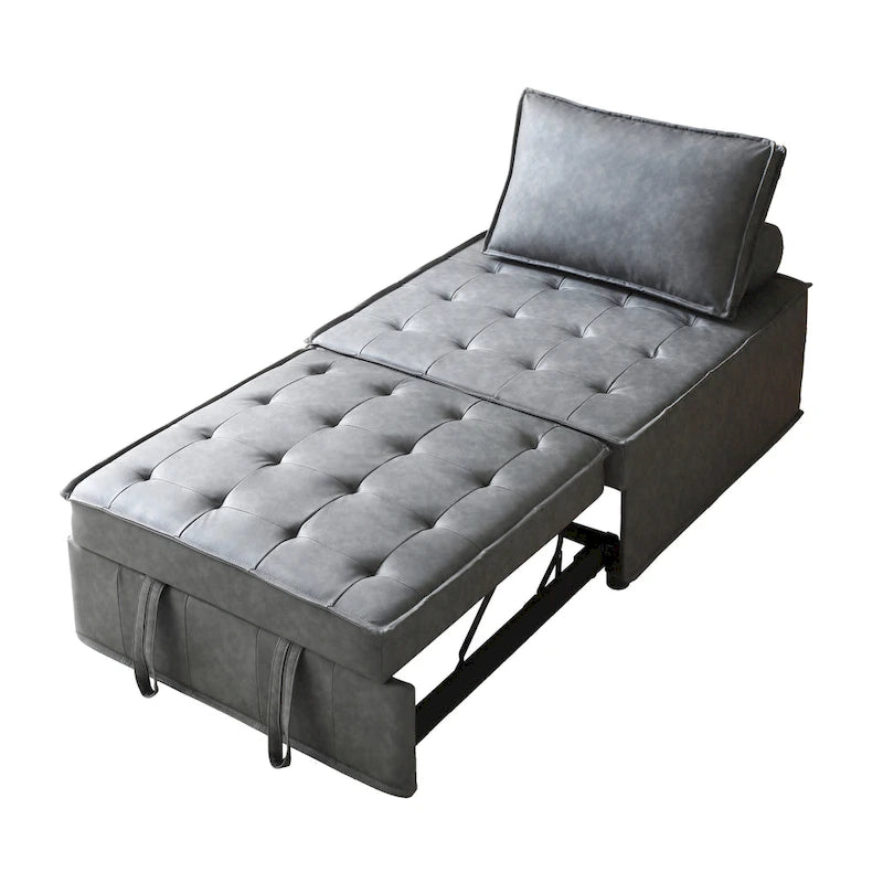 Ottomane-Schlafsofa aus Kunstleder, 3-in-1, mit ausziehbarer Liegefläche und abnehmbarer Rückenlehne, Braun, Grau