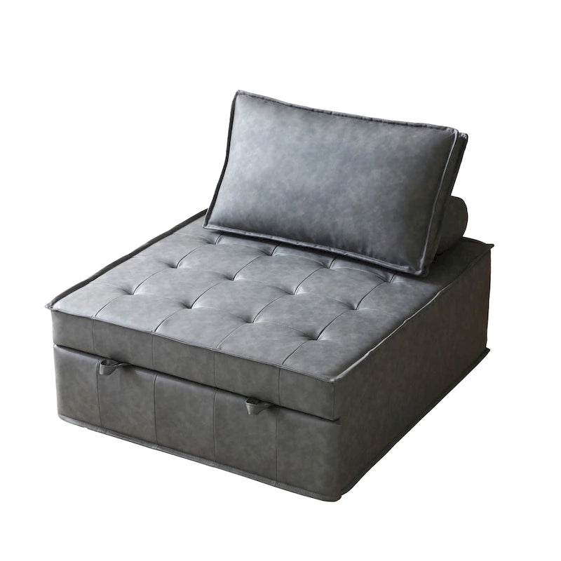 Ottomane-Schlafsofa aus Kunstleder, 3-in-1, mit ausziehbarer Liegefläche und abnehmbarer Rückenlehne, Braun, Grau