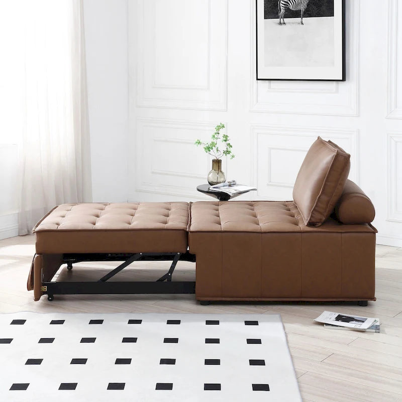 Ottomane-Schlafsofa aus Kunstleder, 3-in-1, mit ausziehbarer Liegefläche und abnehmbarer Rückenlehne, Braun, Grau