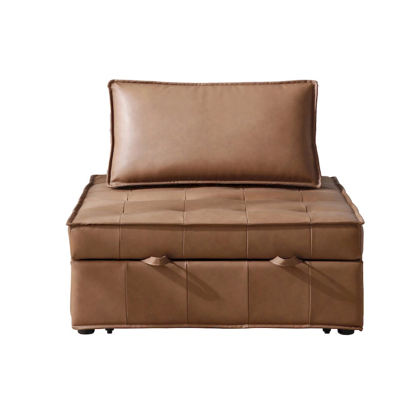Ottomane-Schlafsofa aus Kunstleder, 3-in-1, mit ausziehbarer Liegefläche und abnehmbarer Rückenlehne, Braun, Grau