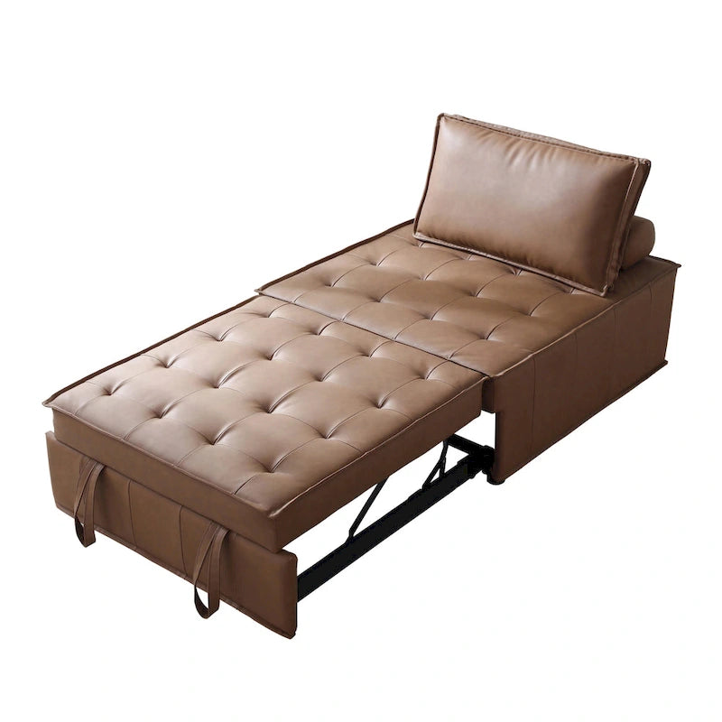 Ottomane-Schlafsofa aus Kunstleder, 3-in-1, mit ausziehbarer Liegefläche und abnehmbarer Rückenlehne, Braun, Grau