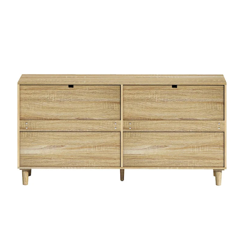 6-Drawer Rattan Dresser Chipboard Frame Anti-Tip Bedroom Storage Black White Oak