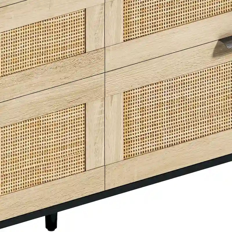 6-Drawer Rattan Dresser Chipboard Frame Anti-Tip Bedroom Storage Black White Oak