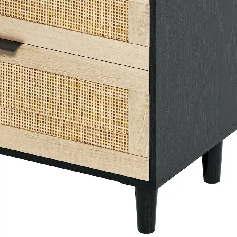 6-Drawer Rattan Dresser Chipboard Frame Anti-Tip Bedroom Storage Black White Oak
