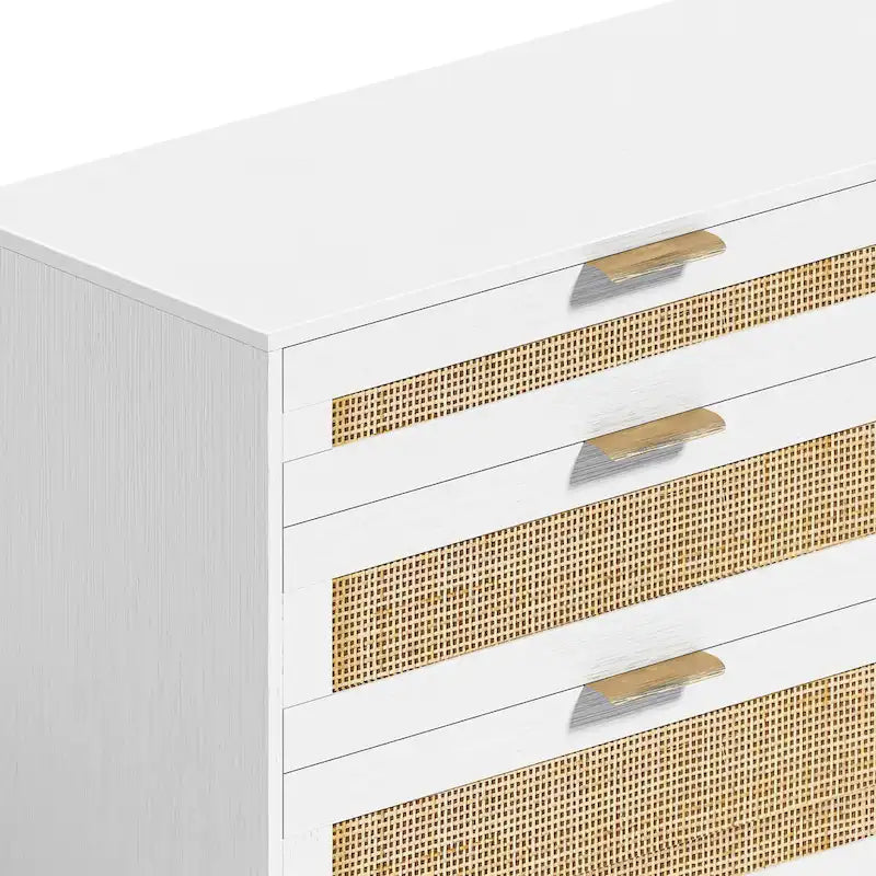 6-Drawer Rattan Dresser Chipboard Frame Anti-Tip Bedroom Storage Black White Oak