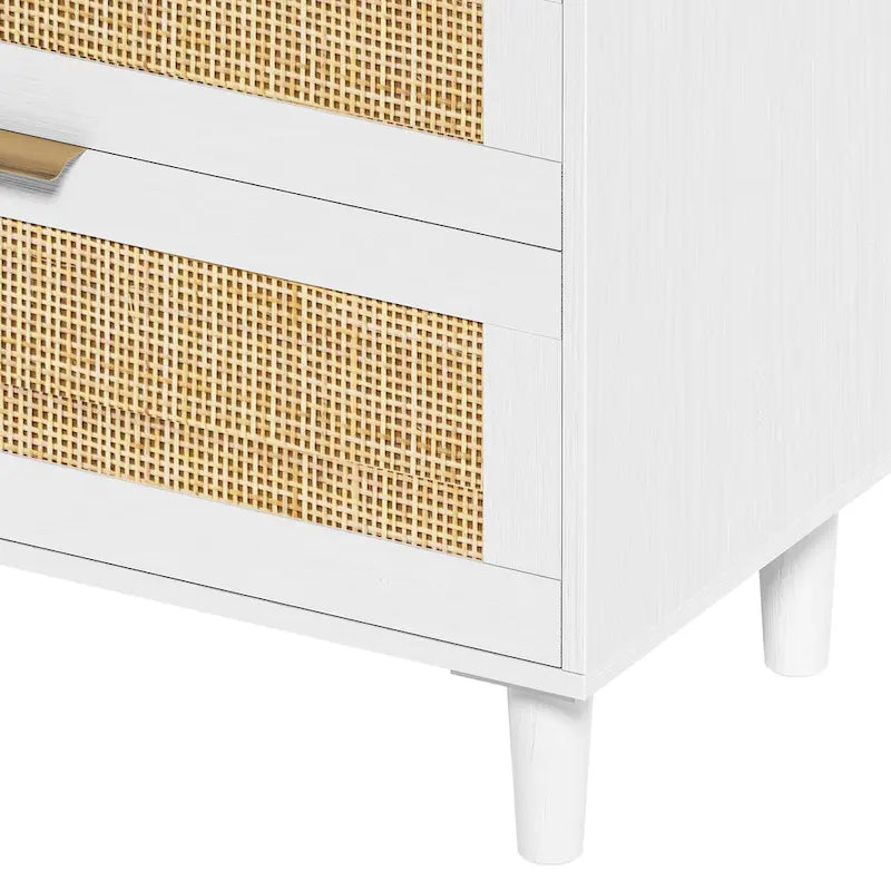 6-Drawer Rattan Dresser Chipboard Frame Anti-Tip Bedroom Storage Black White Oak