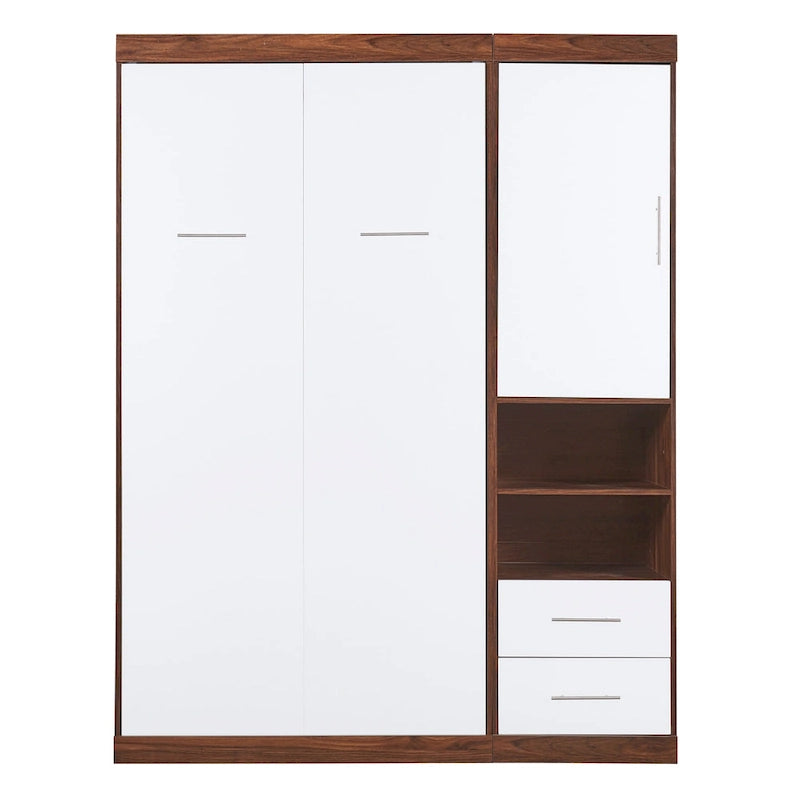 Twin Size Murphy Wall Bed with Side Cabinet Dual Piston Folding Mechanism White