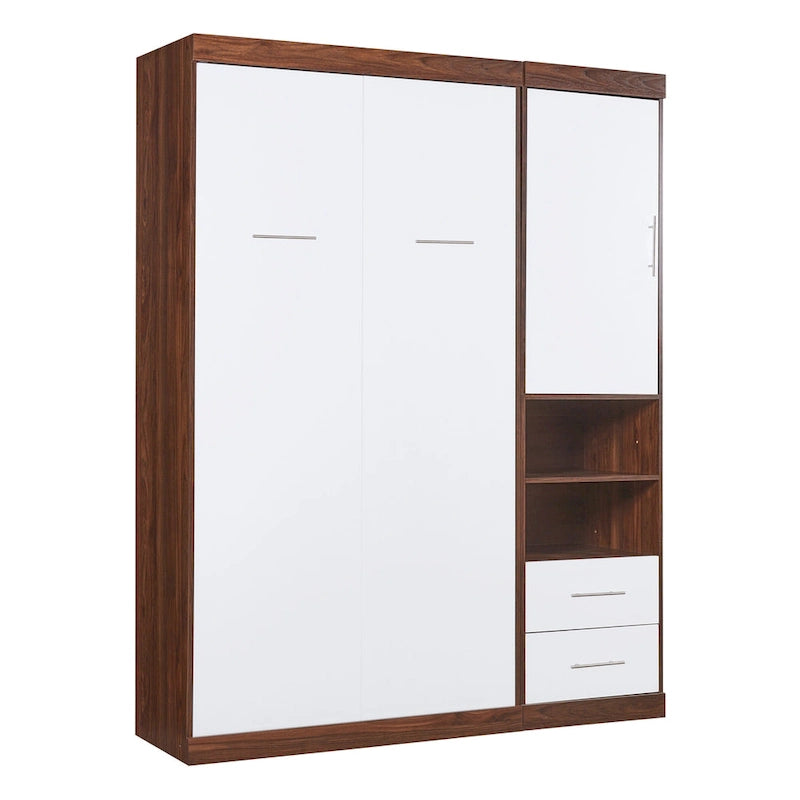 Twin Size Murphy Wall Bed with Side Cabinet Dual Piston Folding Mechanism White