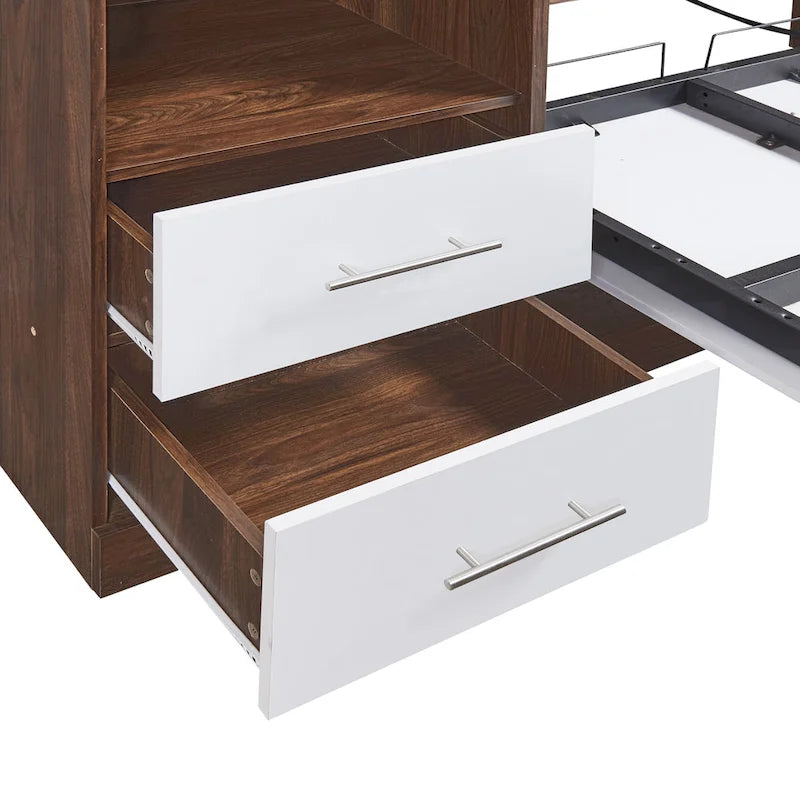 Twin Size Murphy Wall Bed with Side Cabinet Dual Piston Folding Mechanism White