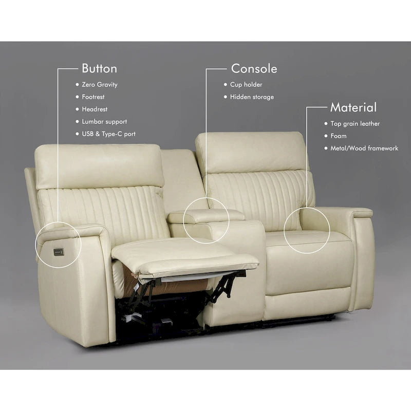 Zero Gravity Power Reclining Loveseat Leather Headrest Lumbar USB Ports