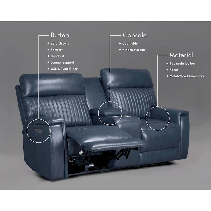 Zero Gravity Power Reclining Loveseat Leather Headrest Lumbar USB Ports