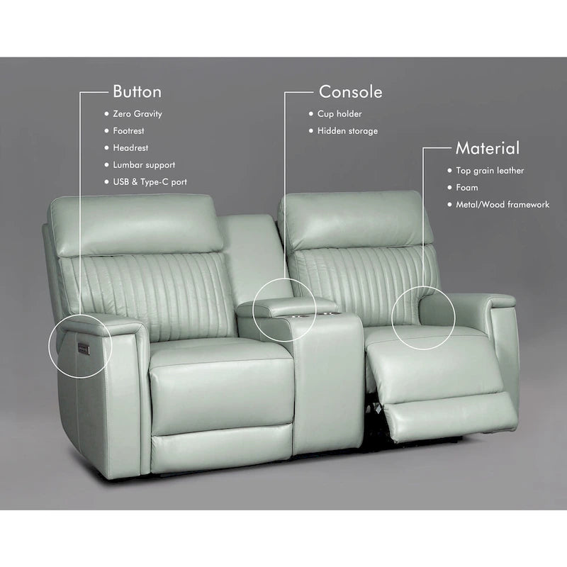 Zero Gravity Power Reclining Loveseat Leather Headrest Lumbar USB Ports