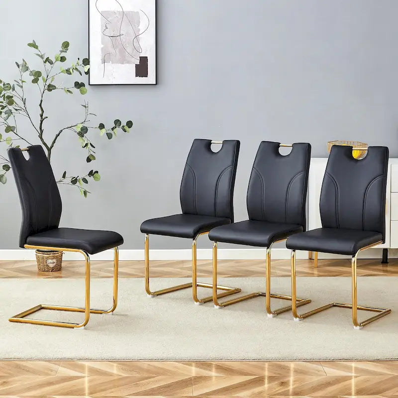 Modern PU Leather Dining Chair Gold Metal Legs Ergonomic Cushioned Back