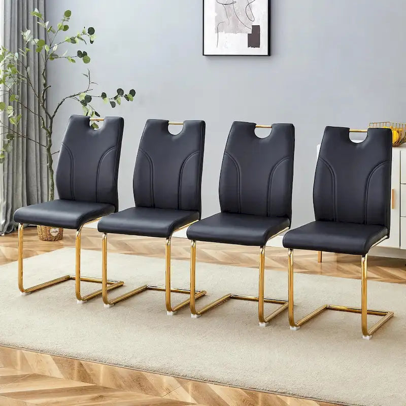 Modern PU Leather Dining Chair Gold Metal Legs Ergonomic Cushioned Back