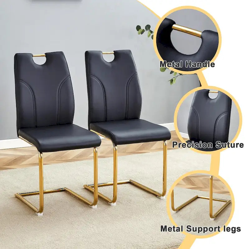 Moderner Esszimmerstuhl aus PU-Leder mit goldfarbenen Metallbeinen, ergonomisch gepolsterte Rückenlehne