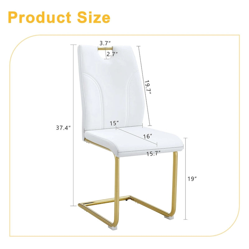 Moderner Esszimmerstuhl aus PU-Leder mit goldfarbenen Metallbeinen, ergonomisch gepolsterte Rückenlehne