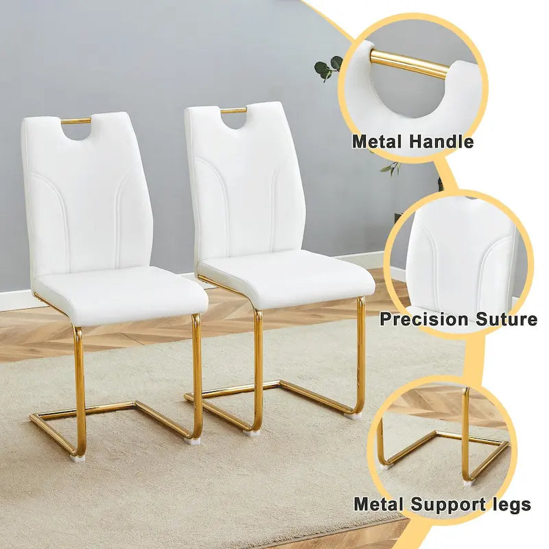 Moderner Esszimmerstuhl aus PU-Leder mit goldfarbenen Metallbeinen, ergonomisch gepolsterte Rückenlehne