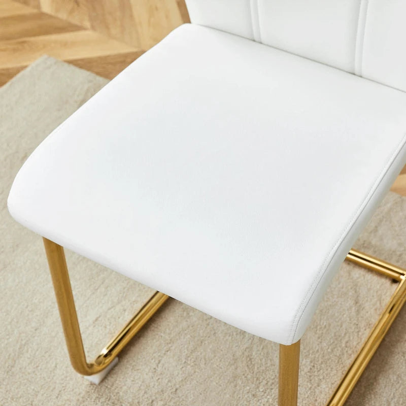 Moderner Esszimmerstuhl aus PU-Leder mit goldfarbenen Metallbeinen, ergonomisch gepolsterte Rückenlehne