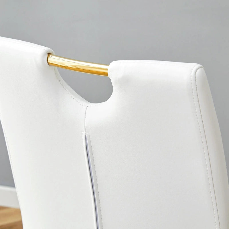 Moderner Esszimmerstuhl aus PU-Leder mit goldfarbenen Metallbeinen, ergonomisch gepolsterte Rückenlehne