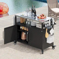 Outdoor Kitchen Island Stainless Steel Top Storage Cabinet Spice Rack Locking Wheels