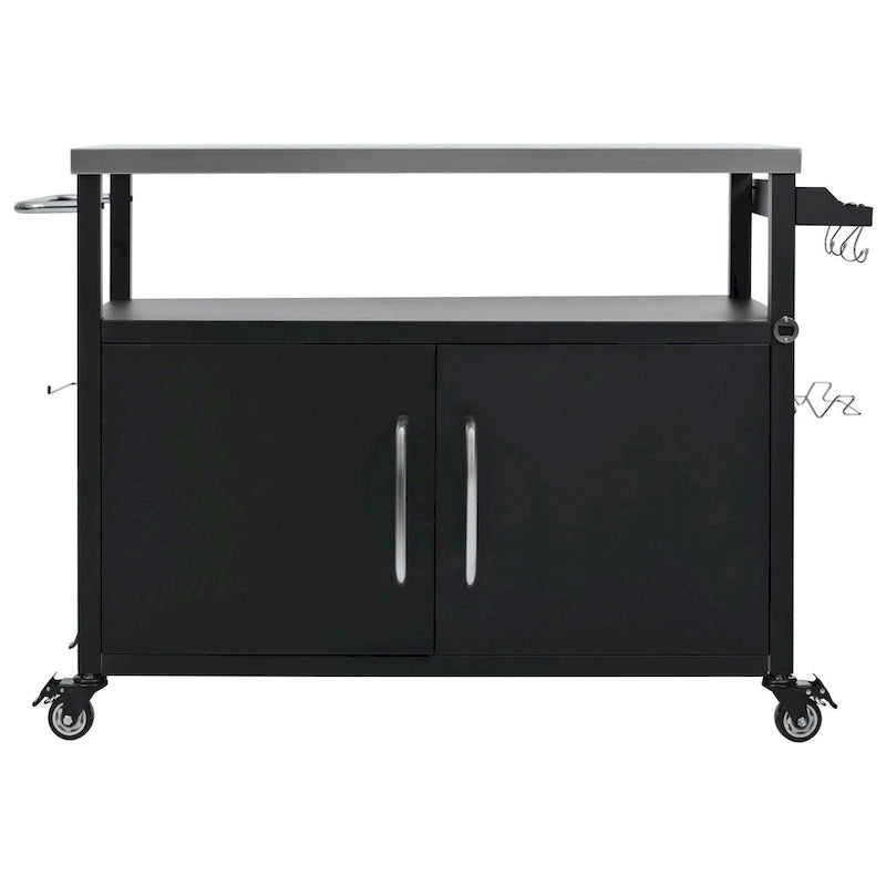 Outdoor Kitchen Island Stainless Steel Top Storage Cabinet Spice Rack Locking Wheels