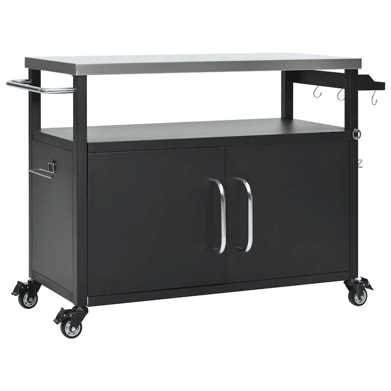 Outdoor Kitchen Island Stainless Steel Top Storage Cabinet Spice Rack Locking Wheels