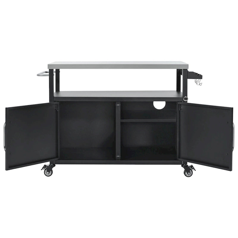 Outdoor Kitchen Island Stainless Steel Top Storage Cabinet Spice Rack Locking Wheels
