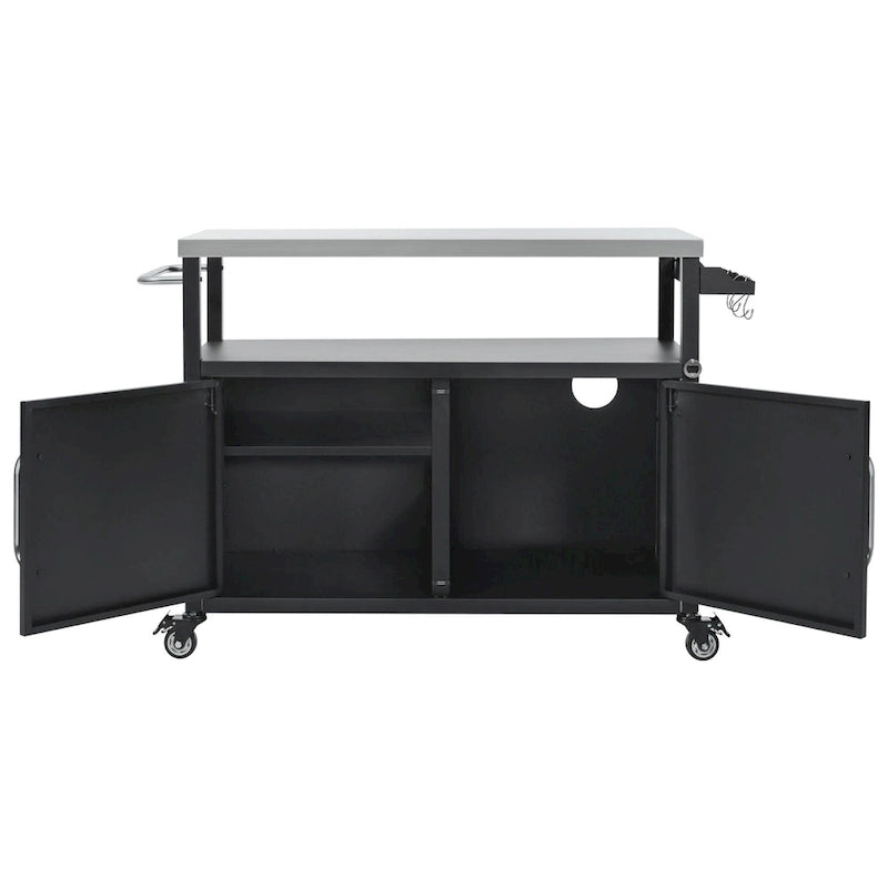 Outdoor Kitchen Island Stainless Steel Top Storage Cabinet Spice Rack Locking Wheels