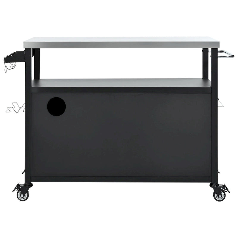 Outdoor Kitchen Island Stainless Steel Top Storage Cabinet Spice Rack Locking Wheels