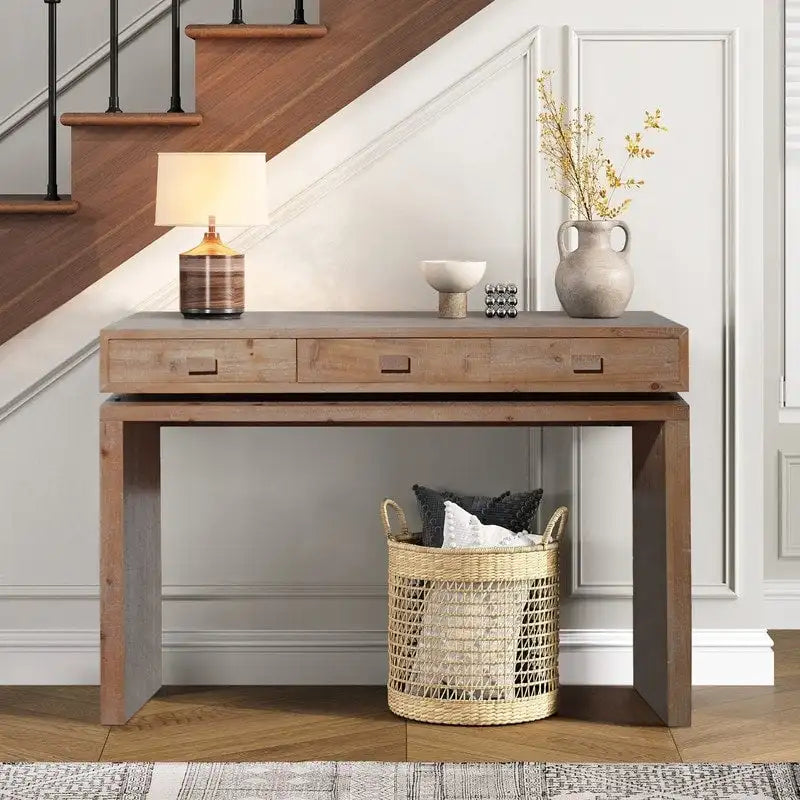 Rustic 3-Drawer Wood Console Table Distressed Finish Entryway Hallway