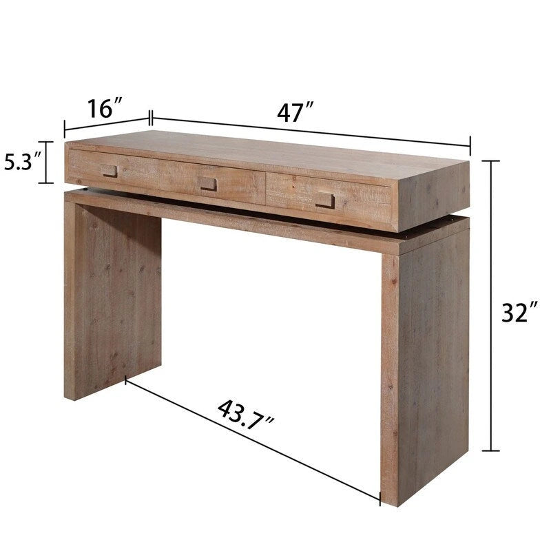 Rustic 3-Drawer Wood Console Table Distressed Finish Entryway Hallway
