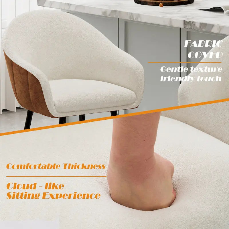 Modern Upholstered Counter Stool Cushioned Seat Metal Legs Beige Brown