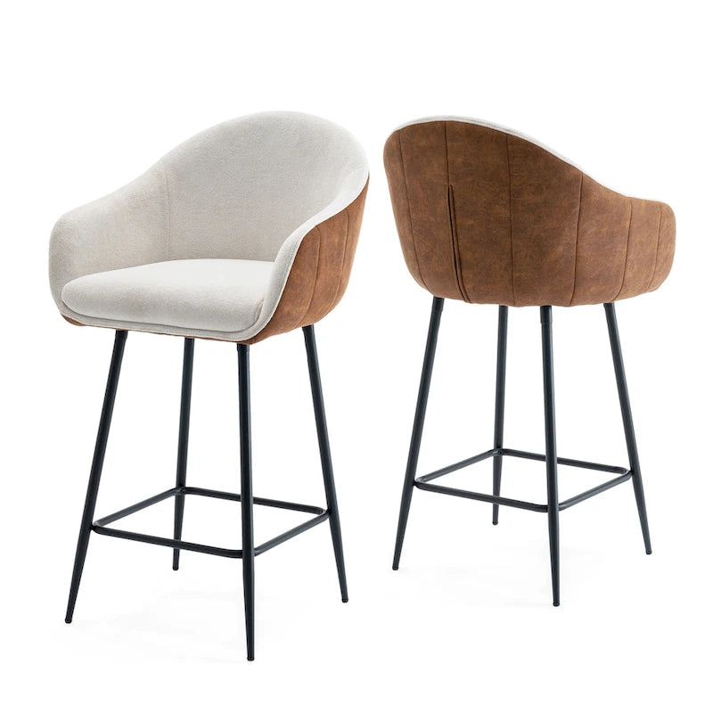 Moderner gepolsterter Tresenstuhl mit gepolsterter Sitzfläche und Metallbeinen, Beige, Braun