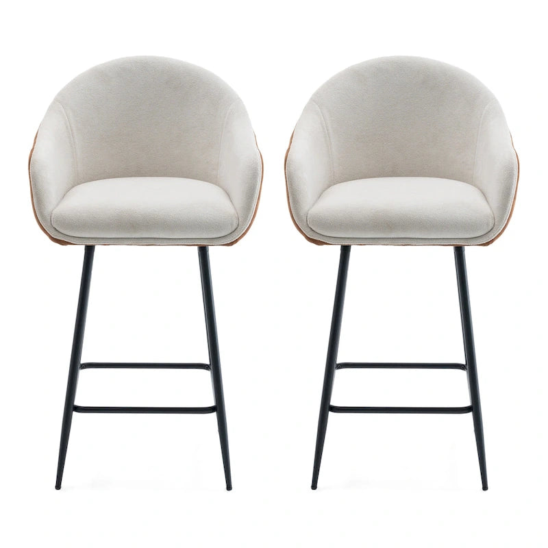 Modern Upholstered Counter Stool Cushioned Seat Metal Legs Beige Brown