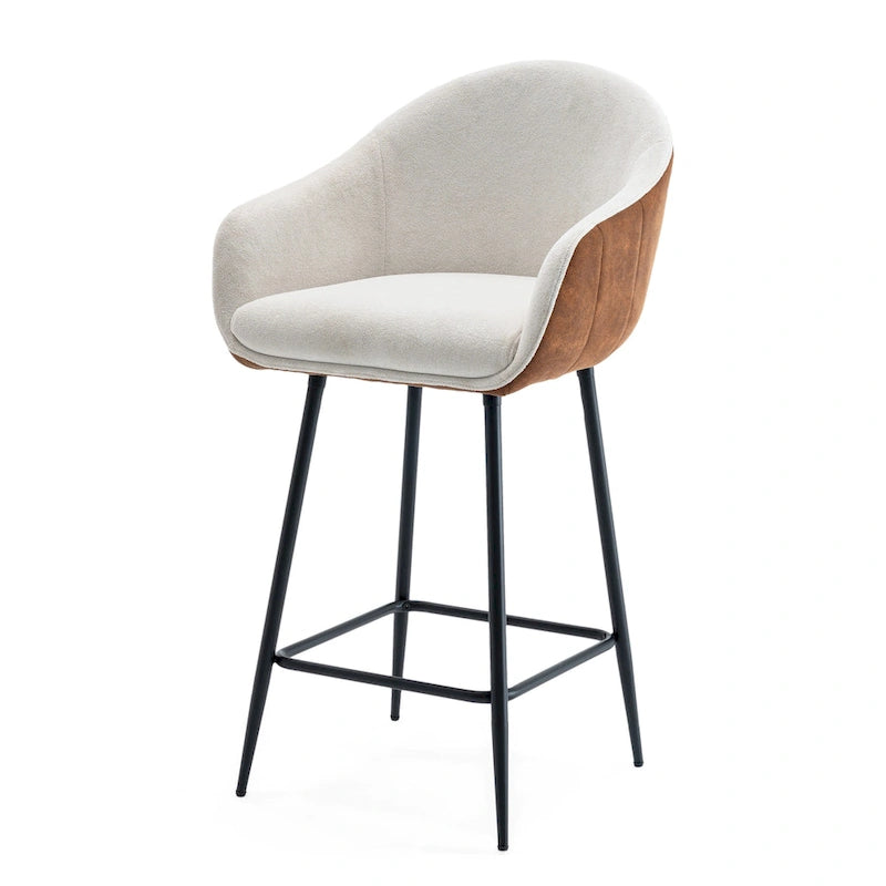Moderner gepolsterter Tresenstuhl mit gepolsterter Sitzfläche und Metallbeinen, Beige, Braun