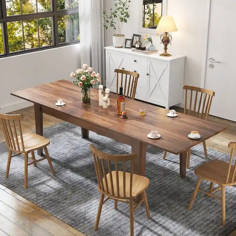 Extendable Wooden Dining Table Melamine Finish Particle Board Multi-Use