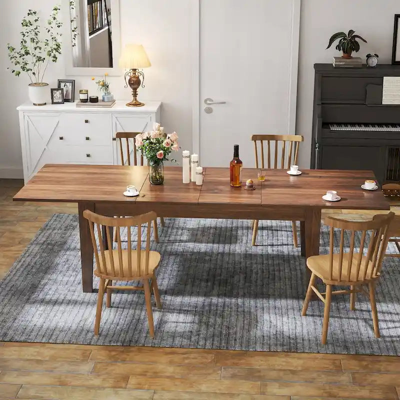 Extendable Wooden Dining Table Melamine Finish Particle Board Multi-Use