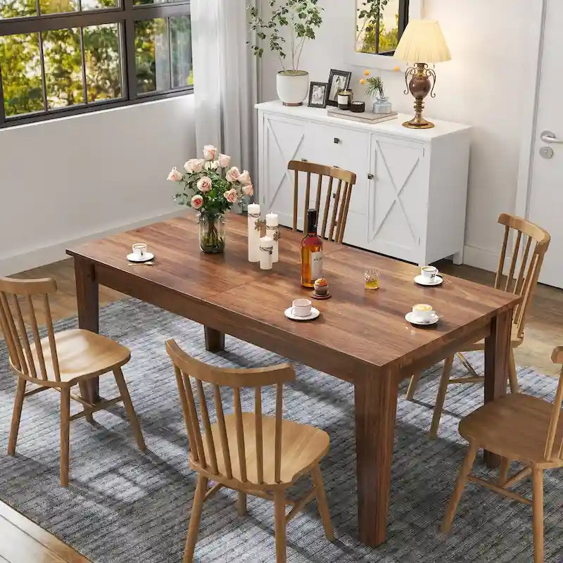 Extendable Wooden Dining Table Melamine Finish Particle Board Multi-Use