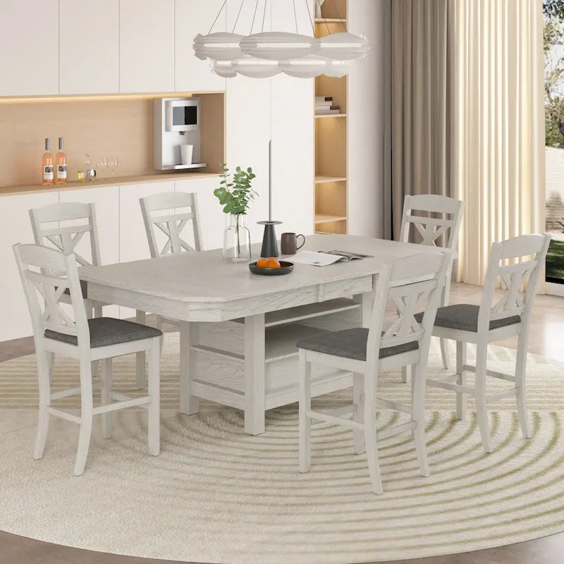 Farmhouse Extendable Solid Wood Dining Table Seats 6-8 Plinth Base Grey
