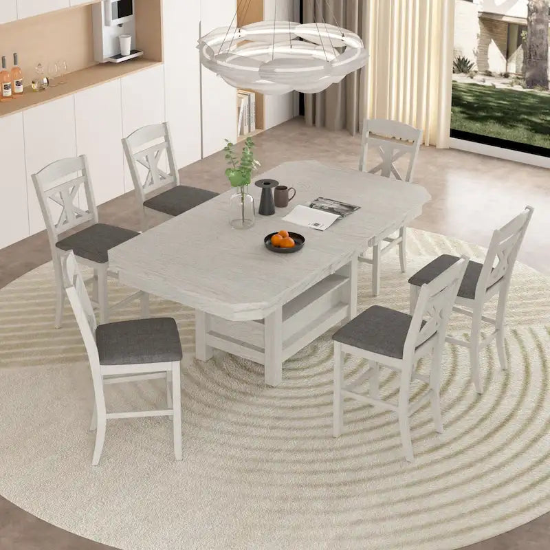 Farmhouse Extendable Solid Wood Dining Table Seats 6-8 Plinth Base Grey