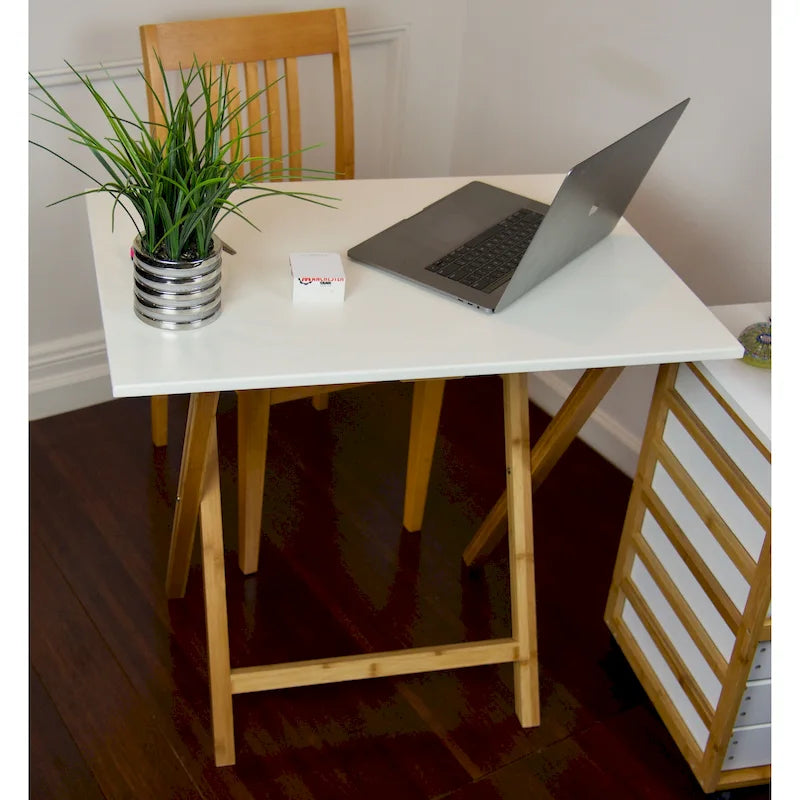Eco-Friendly Bamboo Folding Desk Rounded Edges Locking Mechanism Small Space