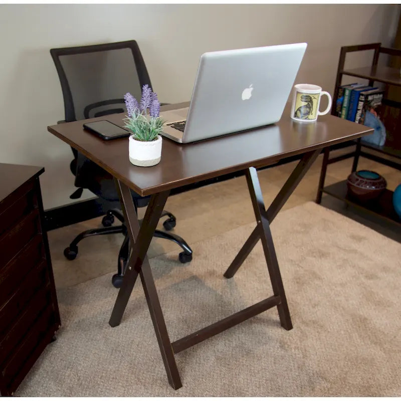 Eco-Friendly Bamboo Folding Desk Rounded Edges Locking Mechanism Small Space