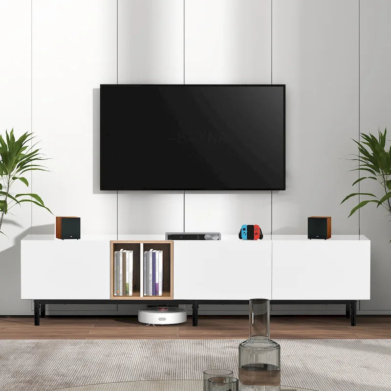 TV-Schrank mit 76 Zoll Breite, Klapptüren, großem Stauraum aus MDF, für Fernseher bis 80 Zoll