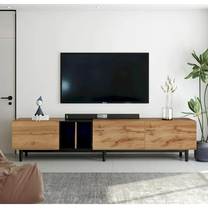 76-Inch TV Stand Drop-Down Doors Large Storage MDF for TVs Up to 80 Inches