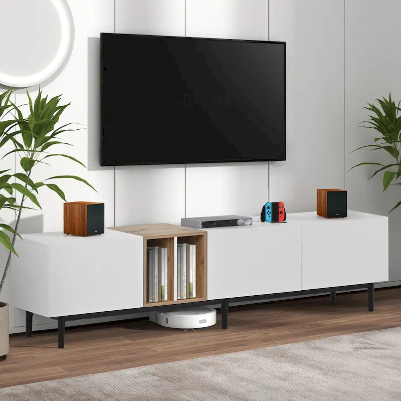 TV-Schrank mit 76 Zoll Breite, Klapptüren, großem Stauraum aus MDF, für Fernseher bis 80 Zoll