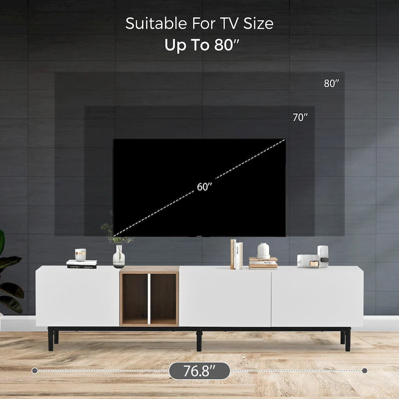 76-Inch TV Stand Drop-Down Doors Large Storage MDF for TVs Up to 80 Inches